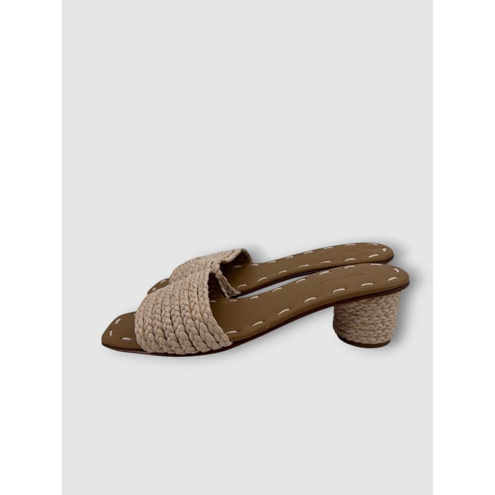 Carrie Forbes Woven Raffia Slide Sandals Ivory Braided Block Heel Mules Size 38 - Picture 2 of 8